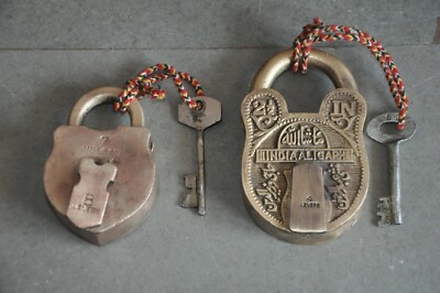 2 Pc  Vintage Brass Engraved Handcrafted Unique Shape Padlocks
