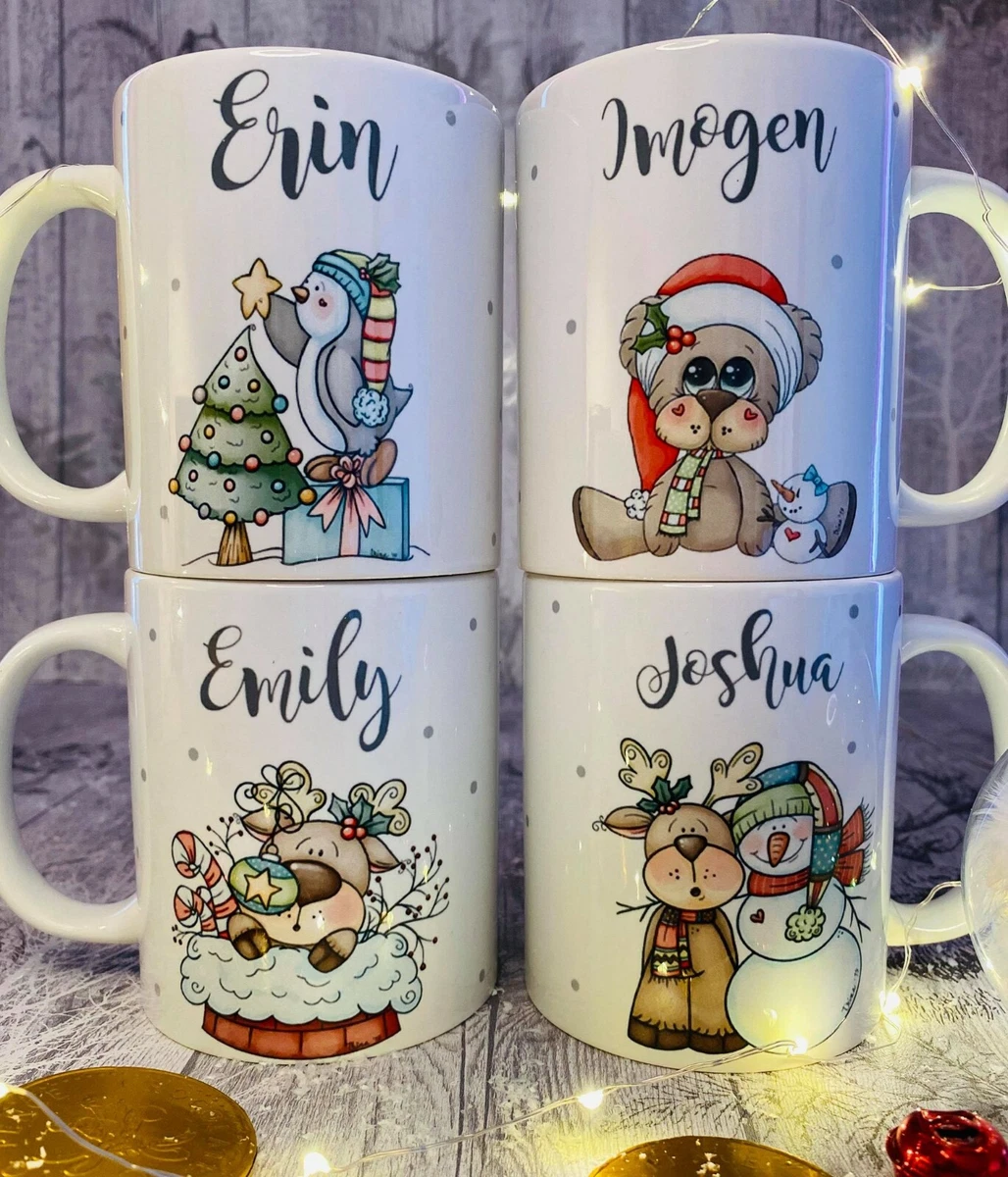 personalised Christmas mug Snowman soup Hot chocolate snowman reindeer pen