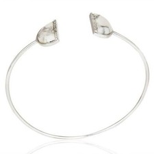 Natural White Howlite CZ 925 Sterling Silver Bangle Bracelet Gemstone Jewelry
