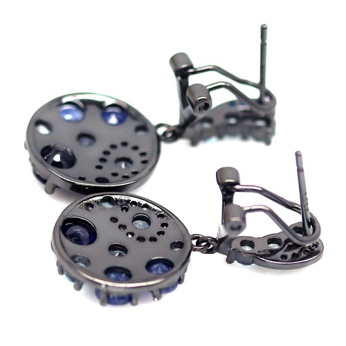 925 Plata de Ley Zafiro Azul, Topacio & Circonita Cúbica Pendientes - Imagen 3 de 4