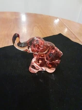 Mosser Pink Glass Elephant Trunk Up Figurine 4" W