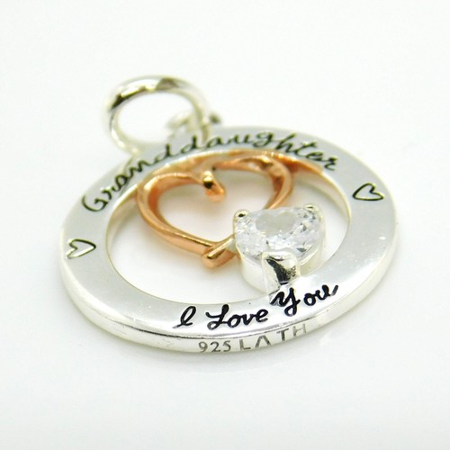 LA Rocks 925 Sterling Silver & Rose Gold Granddaughter I Love You Pendant Charm - Picture 3 of 6