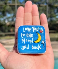 Hand Painted Rock Love You To The Moon At Back Santorini 2” Stone Summer