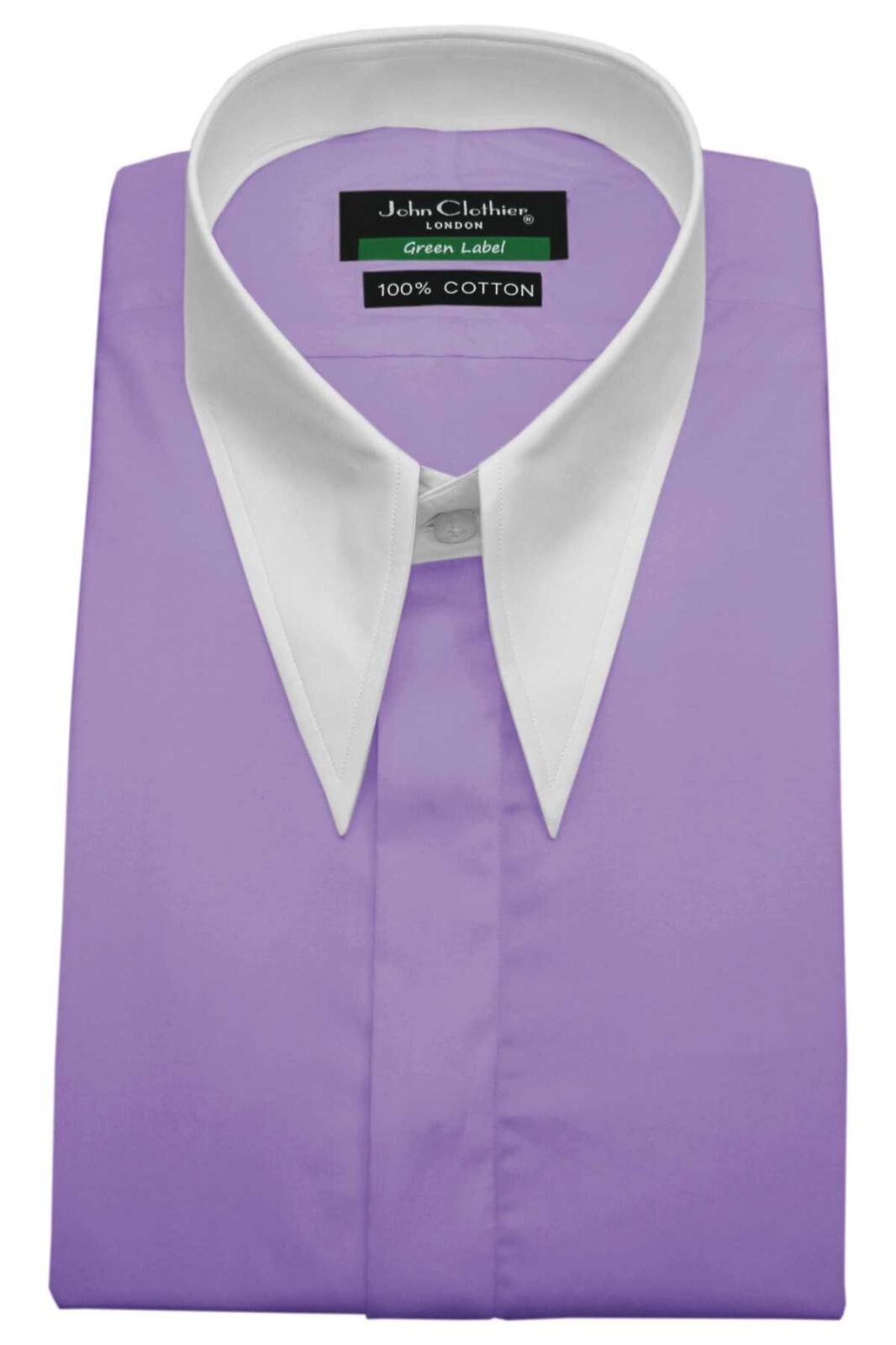 Men's Light Lilac Wide Dagger Spear Long Point Collar Hidden Placket Dress Shirt image 6