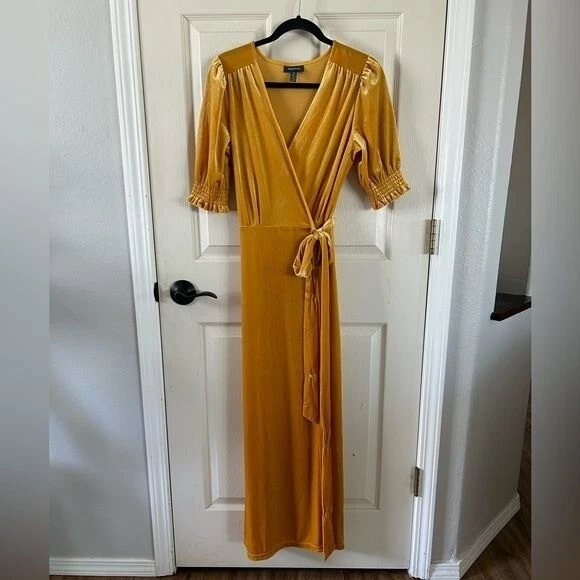 Modcloth Yellow Golden Velvety Wrap Maxi Dress, Sz Medium - Image 3 of 4