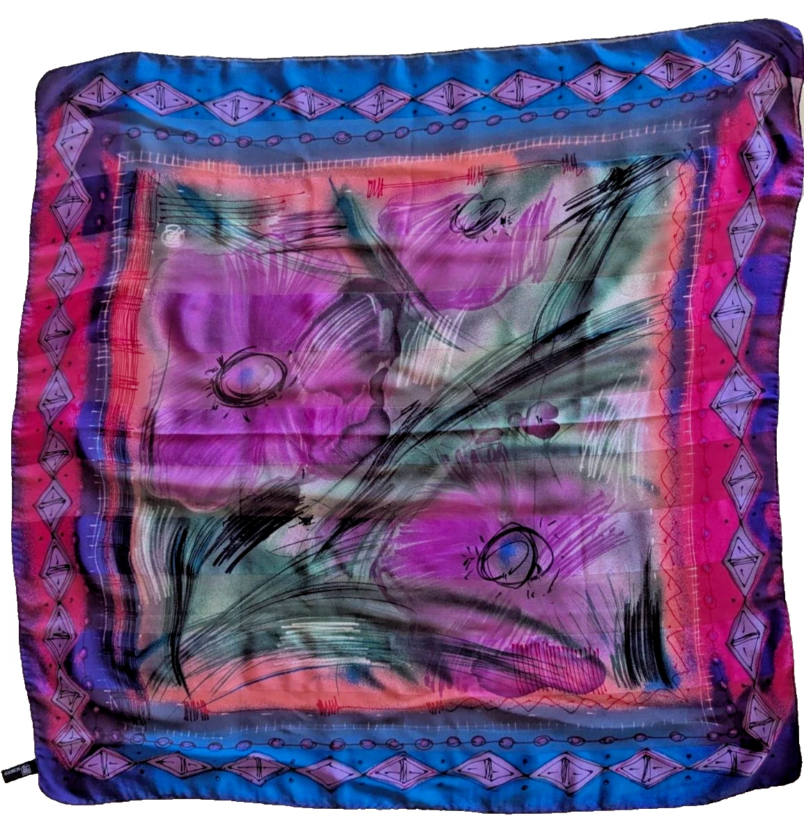 Écharpe en soie SCHOOP Flora 34x34 collection d'accessoires vintage   authentique années 80