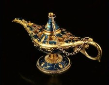 Genie Lamp, Alladin Lamp Collectible, Home Decor, Gold Tone