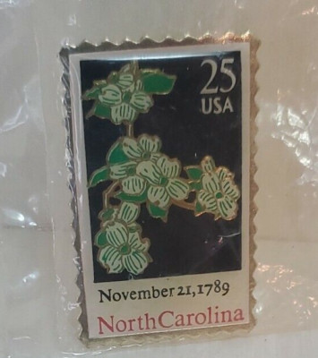 Vintage USPS Postal Stamp Pin 25 USA November 21, 1789 North Carolina