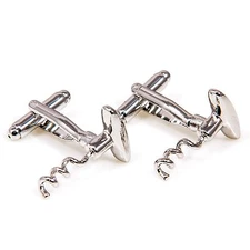 Corkscrew Pair Cufflinks Wine Sommelier Wedding Fancy Gift Box & Polishing Cloth