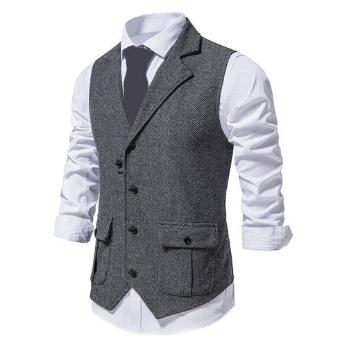 Gilet Uomo Tweed Babbo Tweed Gilet Spina di Aringa Vita Retro Formale Top Senza Maniche - Foto 10 di 16