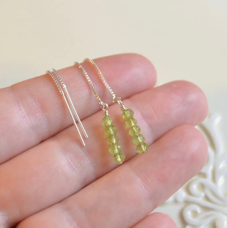 Natürliche grüne Peridot Rondelle Edelstein Perlen Handarbeit Silber Einfädle... - Bild 3 von 4