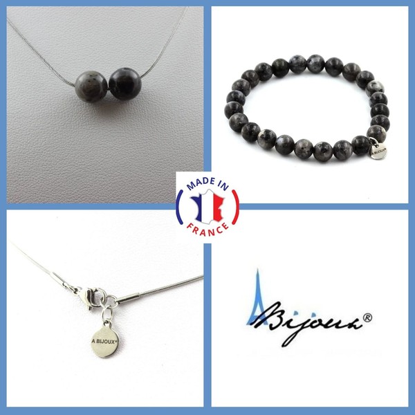 Steine Und Mineralien. Schmuckset Armband Halskette 2 Perlen Labradorit 8 Mm-image