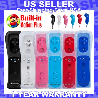 Built in Motion Plus Remote Controller & Nunchuck For Nintendo Wii Wii U + Strap