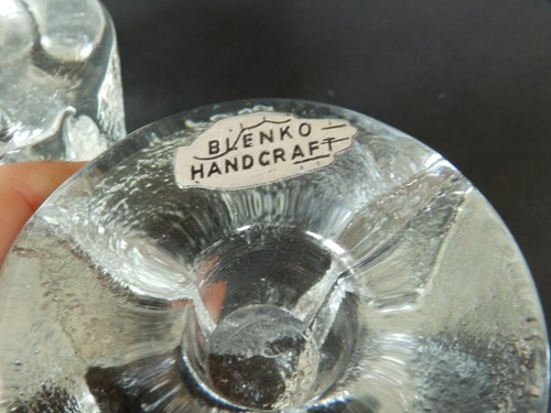 Vintage Mid Century Blenko Kunst Glas klar dreifüßige Kerzenhalter Aufkleber - Bild 2 von 5