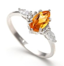 AAA Natural Citrine Marquise Shape Engagement Ring Solid Silver Elegant Jewelry