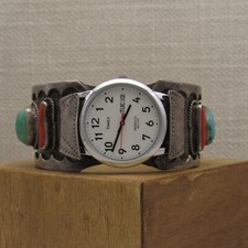 Southwest Men's Sterling Silver Cuff Bracelet with Turquoise and Coral 