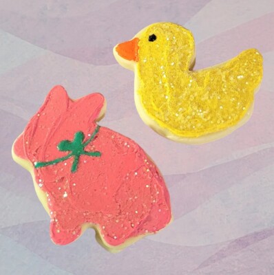 Life-Size Fake Easter Bunny & Duckling Sugar Cookie Set - Tiered Tray Coffee Bar