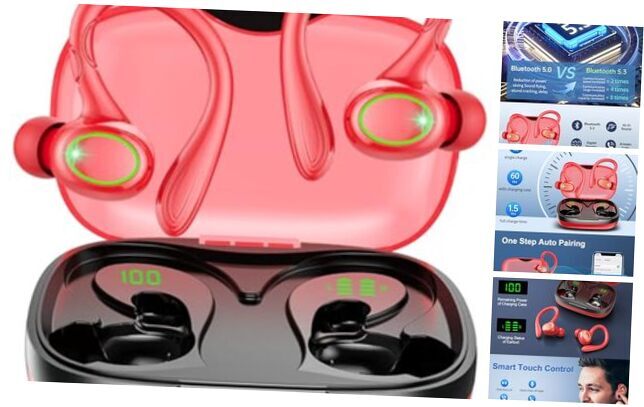 60H Playback Wireless Earbuds with Bluetooth 5.3 & Noise Cancelling in Red-image