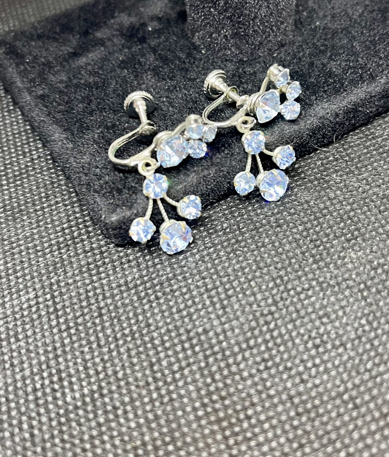 Vintage Blue Rhinestone Dangle Statement Clip Ear… - image 12