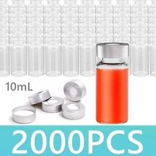 2000PCS Crimp Top Headspace 10mL Vials Aluminum Caps HPLC Lab Clear Glass Bottle