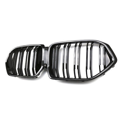 Dual Line Carbon Fiber Style Front Bumper Center Grille For 19-22 BMW X6 G06 SUV