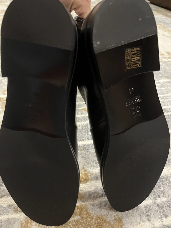 Botas FABI Italia Cuero Negro Hasta la Rodilla Tono Plateado Latón Logo Talla 40 Foto 4 de 4