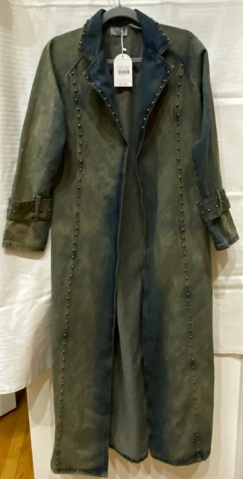 Outcast Exclusive Callie Denim Studded Trench Coat | Blue Gold | Womens XS - Image 2 of 4