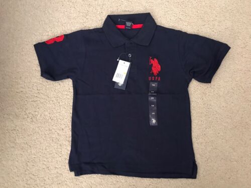 US Polo ASSN Boy's 5-6 Dark Blue Big Red Pony Logo Short Sleeve Polo Shirt NWT