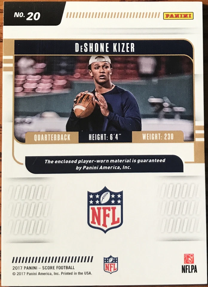 2017 Score Rookie Jerseys DeShone Kizer #20 Notre Dame Fighting Irish - Image 2 of 2