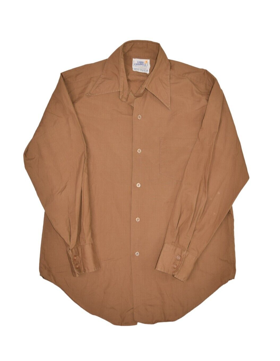 Vintage 80s Shirt Mens L Brown Long Sleeve Button Up Lightweight Lord  Cromwell