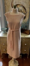 Vintage Pale Pink Tannel Textured Knit Sleeveless Belted Sheath Dress-Medium