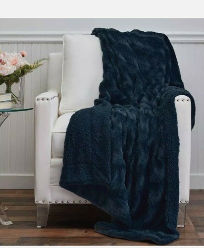 dark blue fur throw