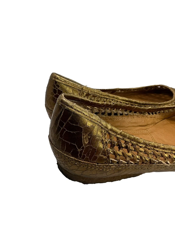 Frye zapatos planos sin cordones metálicos de cuero tejido dorado crujido 8,5 Foto 4 de 4