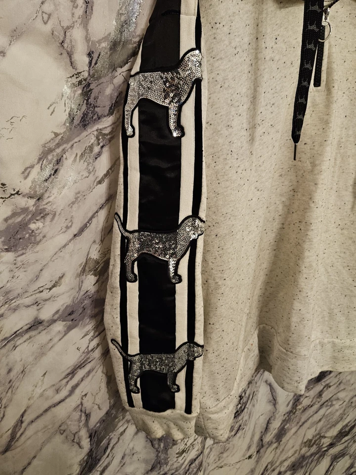 Rosa Bling Campus Sherpa Capucha Qz Túnica Sudadera con Capucha Gris Jaspeado Lentejuelas Perro Talla L VS Foto 3 de 4