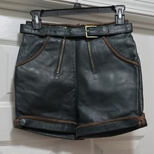 Vintage German Austrian Lederhosen Green Leather Shorts Oktoberfest Women's Sz 9
