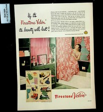 Cortinas de ducha de película Firestone Velon 1947 para mujer hogar anuncio impreso vintage 29000
