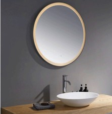 TETBURY 60cm Round LED Lighted Bathroom Mirror, Black Metal Frame, Wall Mount