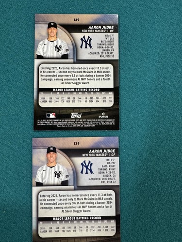 2025 Topps Stadium Club - Aaron Judge #139 Pink Foil And Base - Afbeelding 2 van 2