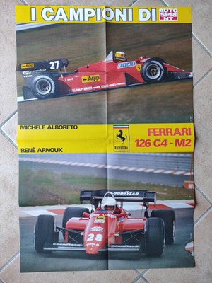 DOUBLE POSTER FERRARI 126 C4-M2 RENE ARNOUX MICHELE ALBORETO RETRO GP ESTORIL'84