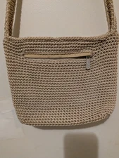 The SAK Bag TAN Brown Shoulder Bag Crochet Knit Woven Purse Hobo Zip Crossbody!!
