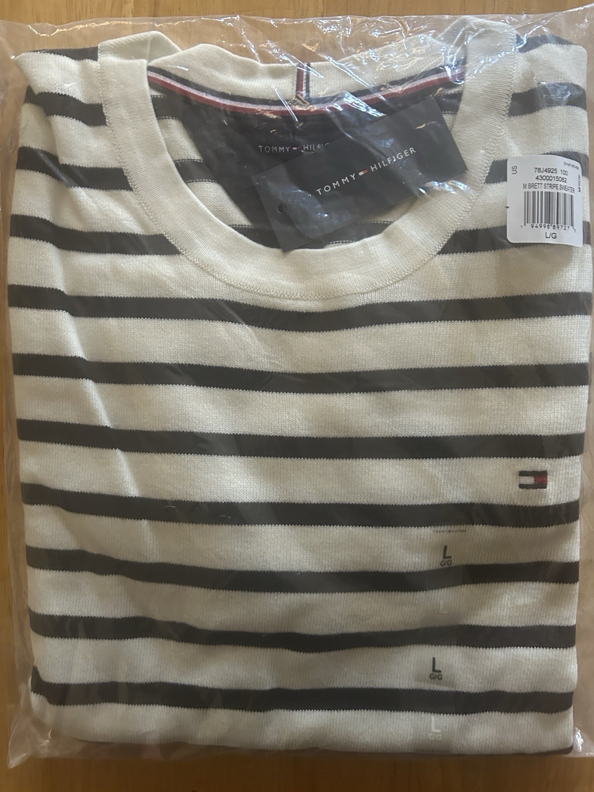 Tommy Hilfiger Essential Stripe Sweater White Suede Navy Men’s LARGE New image 10