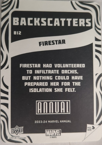 2023-2024 UPPER DECK Marvel Annual FIRESTAR BACKSCATTERS #B12 Sticker Holo FS - Picture 2 of 2