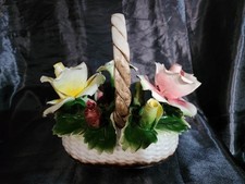 Vintage Italian Nuova Capodimonte Porcelain Flowers In Basket Read