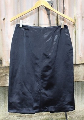 Blumarine Vintage Y2K  100% Silk Satin Straight Skirt w/ Back Vent, Black, sz 42