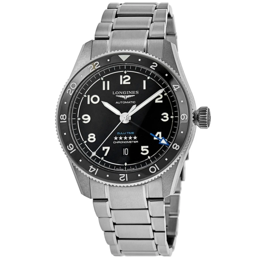 Nuevo reloj para hombre Longines Spirit Zulu Time esfera negra acero L3.812.4.53.6