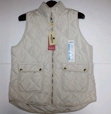 Woolrich Cream Puffer Vest Quilted Duck Down Large Women Gold Full Zip