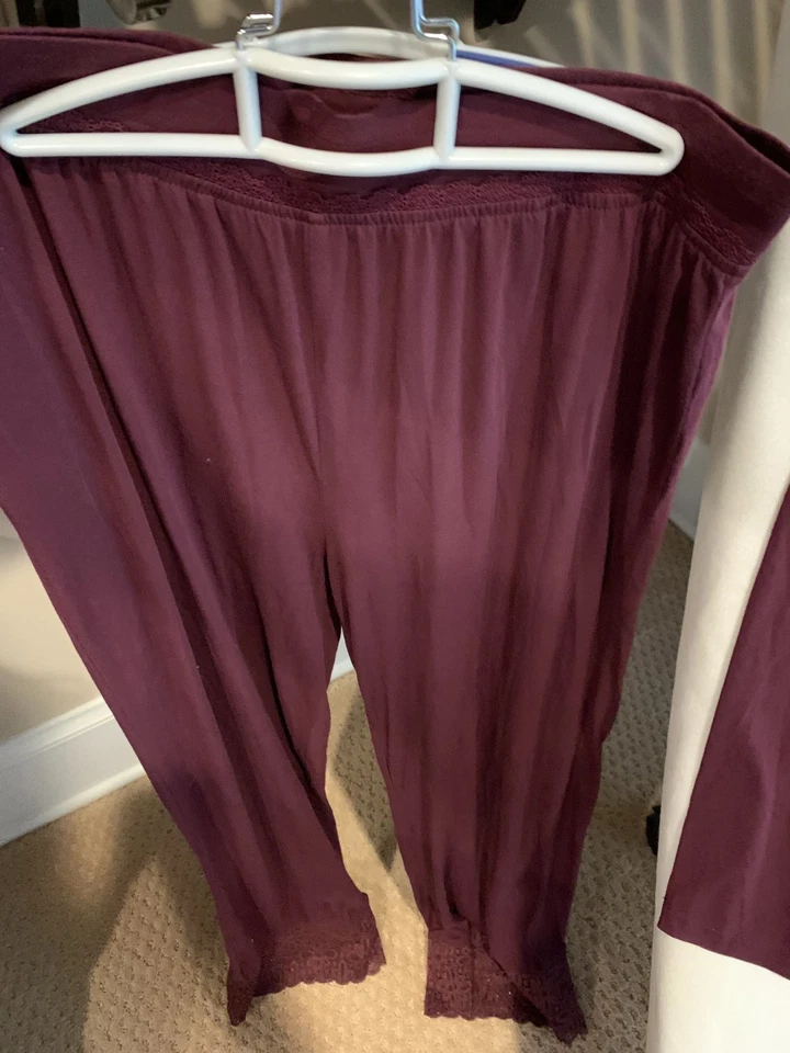 Conjunto de pijama Soft Surroundings granate ciruela manga larga pantalones encaje mediano m punto Foto 4 de 4