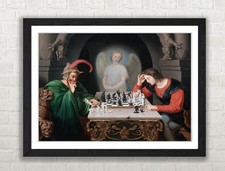 Checkmate of Death Chess Print Angel Devil Vintage Wall Art Framed
