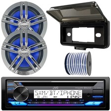 JVC KD-T92MBS Single DIN Marine Receiver With Cover, 2x 6.5" 180W Speakers, Wire