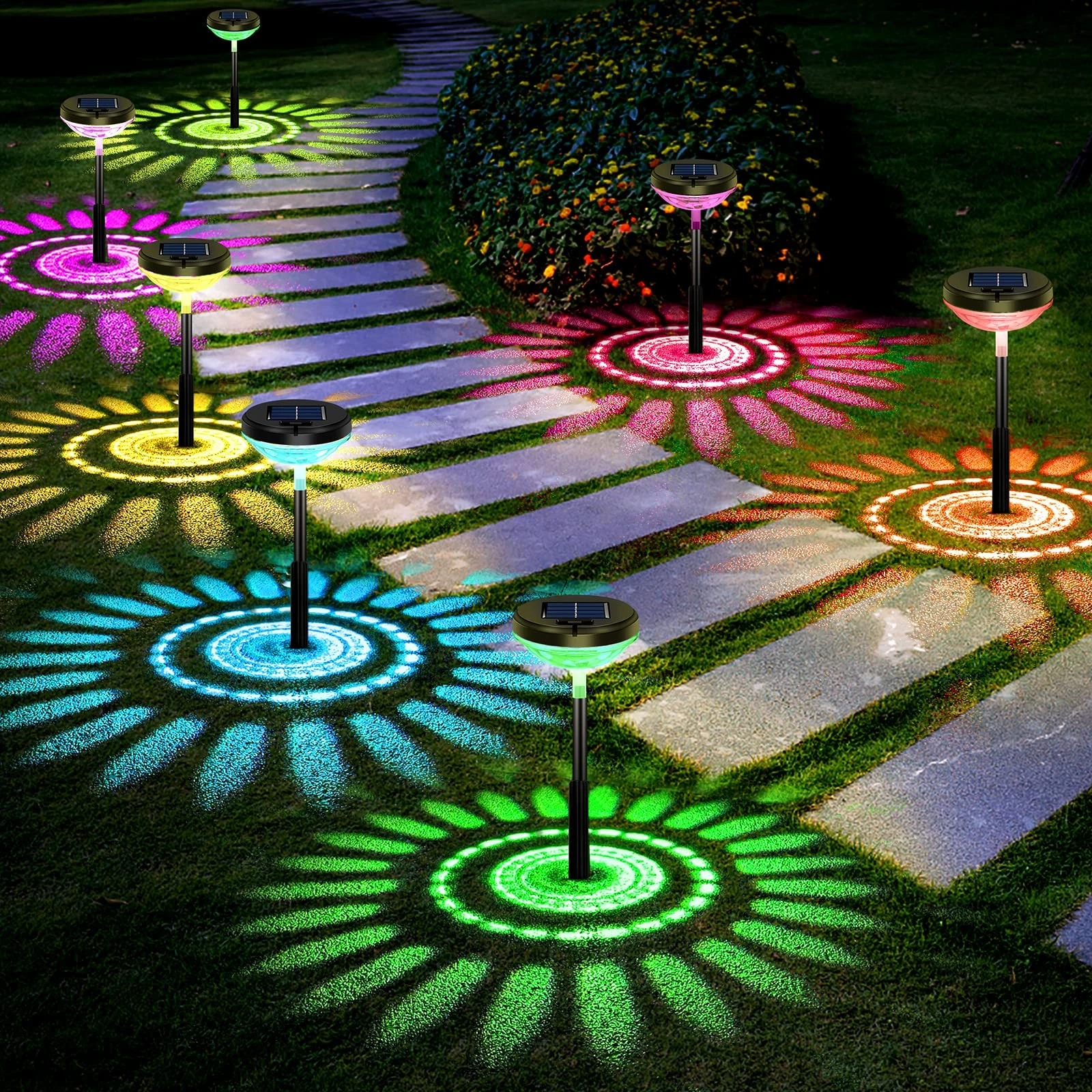 Bright Solar Pathway Lights 2 Pack, Color Changing + Warm White LED, IP67 Wat...